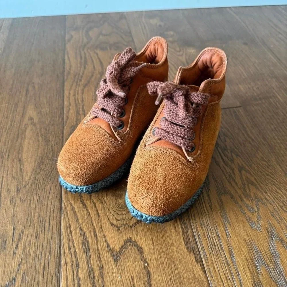 Tod's Junior Suede Lace Up Shoes Brown Textured Sole Retro Size 25